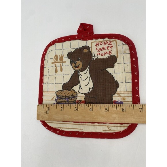 Vintage Square Oven Mitt Bear Home Sweet Home RAB 1985 Baking Cooking Kitchen - Picture 4 of 6